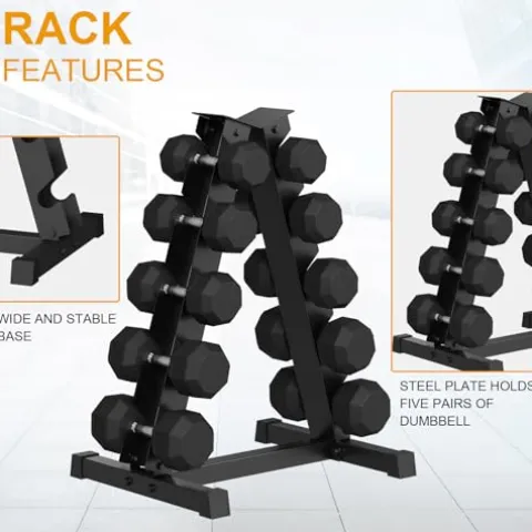 GarveeLife Premium Rubber Coated Hex Dumbbell Set with Rack 350lbs Black