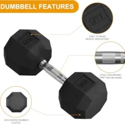GarveeLife Premium Rubber Coated Hex Dumbbell Set with Rack 350lbs Black
