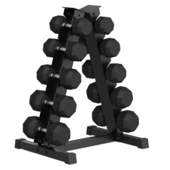 GarveeLife Premium Rubber Coated Hex Dumbbell Set with Rack 350lbs Black