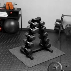 GarveeLife Premium Rubber Coated Hex Dumbbell Set with Rack 350lbs Black