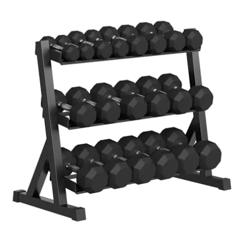 GarveeLife Premium Rubber Coated Hex Dumbbell Weight Set with Rack Black
