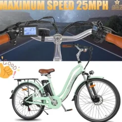 GELEISEN Electric Cruiser Bike 26″ 750W 14.5Ah Green