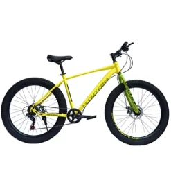 Generic 26 Inch Mountain Bike Men’s Fat Tire Bicycle 26-Inch Wheels 3-Inch Wide Tire 7-Speed Steel Frame Double Disc Brake Yellow