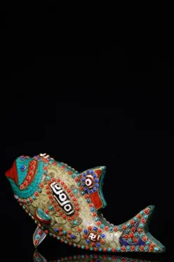 Generic 9″ Tibetan Bronze Dzi Beads Carp Statue Ornament