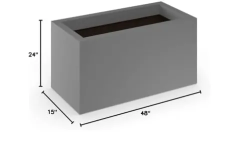 Generic Modern Fiberglass Rectangle Planters 48″ L x 15″ W x 24″ H Dark Grey Matte