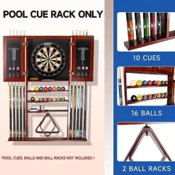 Generic Pool Cue Wall Mounted Rack & Dart Board Cabinet Combination