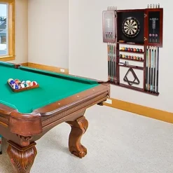 Generic Pool Cue Wall Mounted Rack & Dart Board Cabinet Combination