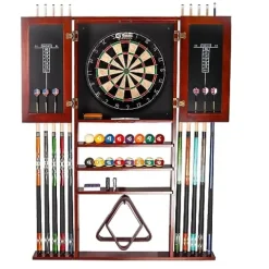 Generic Pool Cue Wall Mounted Rack & Dart Board Cabinet Combination