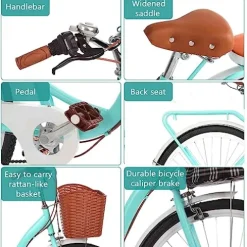 Generic Women’s 26 Inch Hybrid Bike Retro-Styled Cruiser 7-Speed Drivetrain YUTONG-26-BU