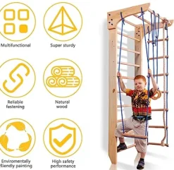 Generic Wooden Sport Swedish Ladder with Pull Up Bar – Fixed Pull Up Bar