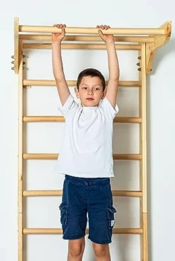 Generic Wooden Wall Stall Bars for Kids and Adults – Swedish Ladder with Pull-Up Bar