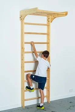 Generic Wooden Wall Stall Bars for Kids and Adults – Swedish Ladder with Pull-Up Bar