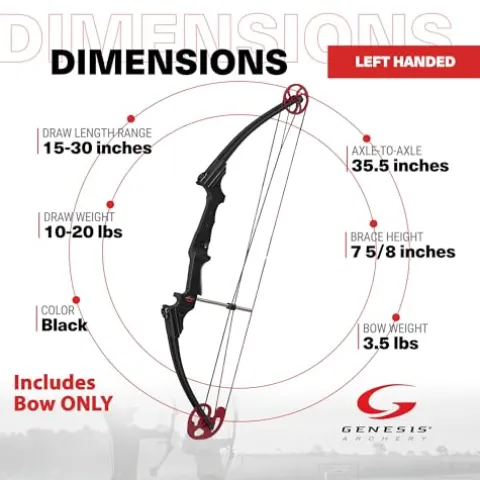 GENESIS Archery Compound Bow with Adjustable Draw Length 15″-30″ & Weight 10-20 lbs for Left-Handed Black