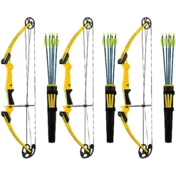 GENESIS Archery Original Adjustable Right-Handed Compound Bow Kit with Belt Quiver, Arm Guard, Arrows Yellow