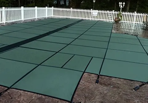 GLI Pool Products HyPerLite Rectangular Solid Safety Cover System 20×40 ft with Center End Step and Pump, Green