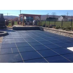 GLI Pool Products Secur-A-Pool Grecian Mesh Safety Cover System 16 FT X 32 FT with Center End Step Blue