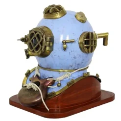 GLOBAL ANTIQUE STORE U.S Navy Divers Diving Helmet Mark V Deep Sea Scuba Dark Pastel Blue