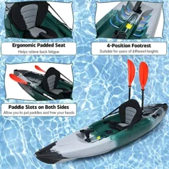 GLOBALWAY 9.7FT Sit-On-Top Fishing Kayak with Paddle & Rod Holders Gray + Green