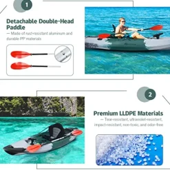 GLOBALWAY 9.7FT Sit-On-Top Fishing Kayak with Paddle & Rod Holders Gray + Green