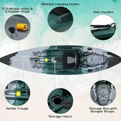 GLOBALWAY 9.7FT Sit-On-Top Fishing Kayak with Paddle & Rod Holders Gray + Green
