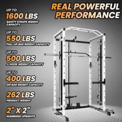 GOCAPTAIN Fitness Squat Rack Power Cage Black+White