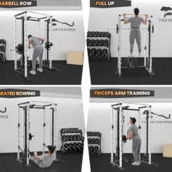 GOCAPTAIN Fitness Squat Rack Power Cage Black+White