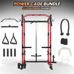 GOCAPTAIN Power Cage Multi-Functional Rack with Cable Cross-Over and Lat Pull Down Black/Red