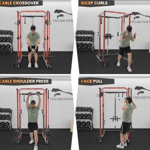 GOCAPTAIN Power Cage Multi-Functional Rack with Cable Cross-Over and Lat Pull Down Black/Red