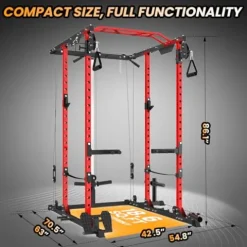 GOCAPTAIN Power Cage Multi-Functional Rack with Cable Cross-Over and Lat Pull Down Black/Red