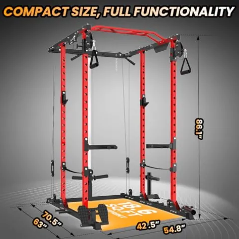 GOCAPTAIN Power Cage Multi-Functional Rack with Cable Cross-Over and Lat Pull Down Black/Red