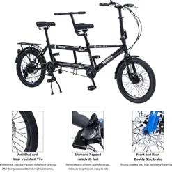 GOJLEX Foldable Tandem Bike 20” City Folding Bicycle Black
