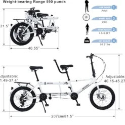 GOJLEX Foldable Tandem Bike 20”City Folding Bicycle White