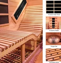 Gollense Infrared Sauna for Home with Recliner, Double Lounge Chairs, Canadian Red Cedar Wood 3400W Indoor Dry Sauna Room Yellow