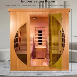 Gollense Infrared Sauna for Home with Recliner, Double Lounge Chairs, Canadian Red Cedar Wood 3400W Indoor Dry Sauna Room Yellow