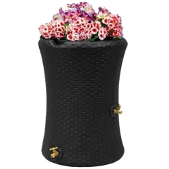 Good Ideas Impressions 50 Gallon Nantucket Rain Barrel Water Collector with Garden Planter and Brass Spigot Black