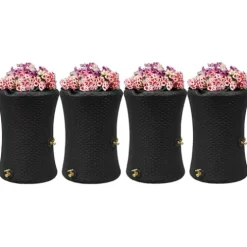 Good Ideas Impressions 50 Gallon Nantucket Rain Barrel Water Collector with Garden Planter and Brass Spigot Black