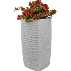 Good Ideas Impressions Riverwalk 50 Gallon Faux Slate Surface Dual Spigot Rain Barrel Light Granite 4 Pack