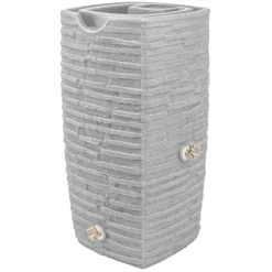 Good Ideas Impressions Riverwalk 50 Gallon Faux Slate Surface Dual Spigot Rain Barrel Light Granite 4 Pack
