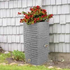 Good Ideas Impressions Riverwalk 50 Gallon Faux Slate Dual Spigot Rain Barrel Dark Granite