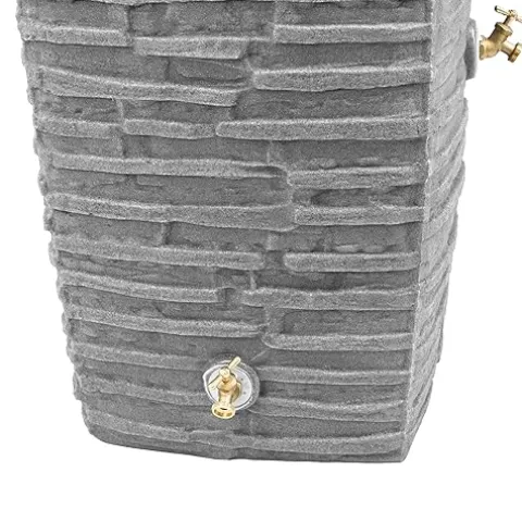 Good Ideas Impressions Riverwalk 50 Gallon Faux Slate Dual Spigot Rain Barrel Dark Granite