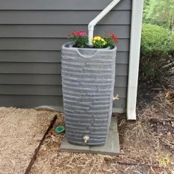 Good Ideas Impressions Riverwalk 50 Gallon Faux Slate Dual Spigot Rain Barrel Dark Granite
