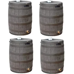Good Ideas Rain Wizard 50 Gallon Plastic Rain Barrel Water Storage Collector with Brass Spigot, Oak