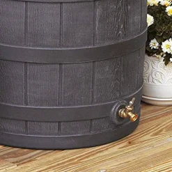 Good Ideas Rain Wizard 50 Gallon Plastic Rain Barrel Water Collector with Brass Spigot Brown