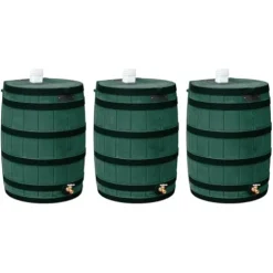 Good Ideas Rain Wizard 50 Gallon Water Storage Barrel 3 Pack Green, Khaki, Oak, Terra Cotta