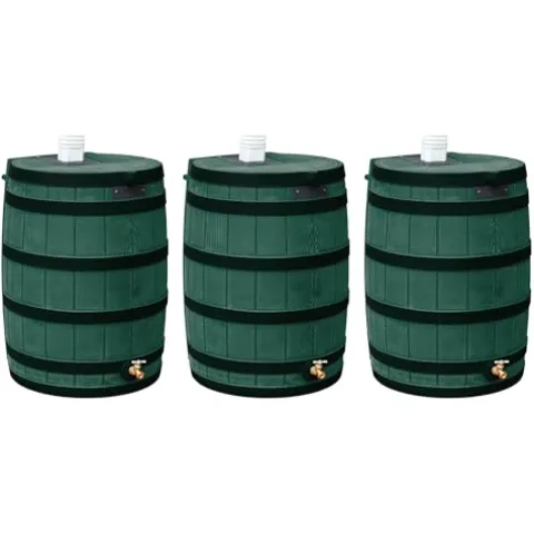 Good Ideas Rain Wizard 50 Gallon Water Storage Barrel 3 Pack Green, Khaki, Oak, Terra Cotta