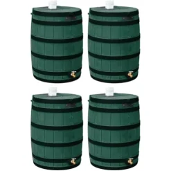 Good Ideas Rain Wizard 50 Gallon Water Storage Barrel Green (4 Pack)
