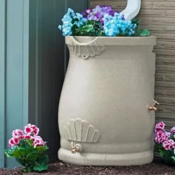 Good Ideas Rain Wizard 50 Gallon Rain Barrel with Planter Space and 2 Brass Spigots Sandstone (4 Pack)