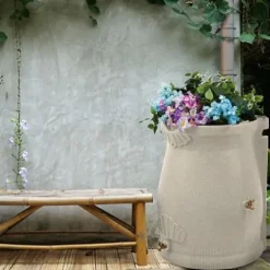 Good Ideas Rain Wizard 50 Gallon Rain Barrel with Planter Space and 2 Brass Spigots Sandstone (4 Pack)