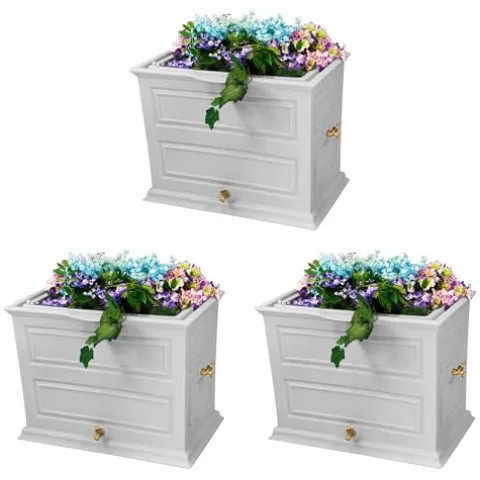 Good Ideas Savannah Colonial Style 42 Gallon Rain Saver Barrel with Planter and Brass Spigots Light Gray (3 Pack)