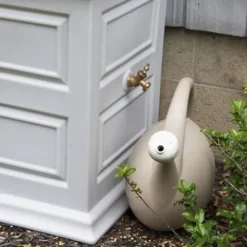 Good Ideas Savannah Colonial Style 42 Gallon Rain Saver Barrel with Planter and Brass Spigots Light Gray (3 Pack)